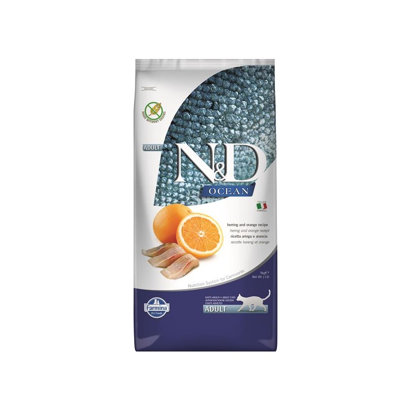 Farmina N&D cat OCEAN (GF) adult, herring & orange 5 kg